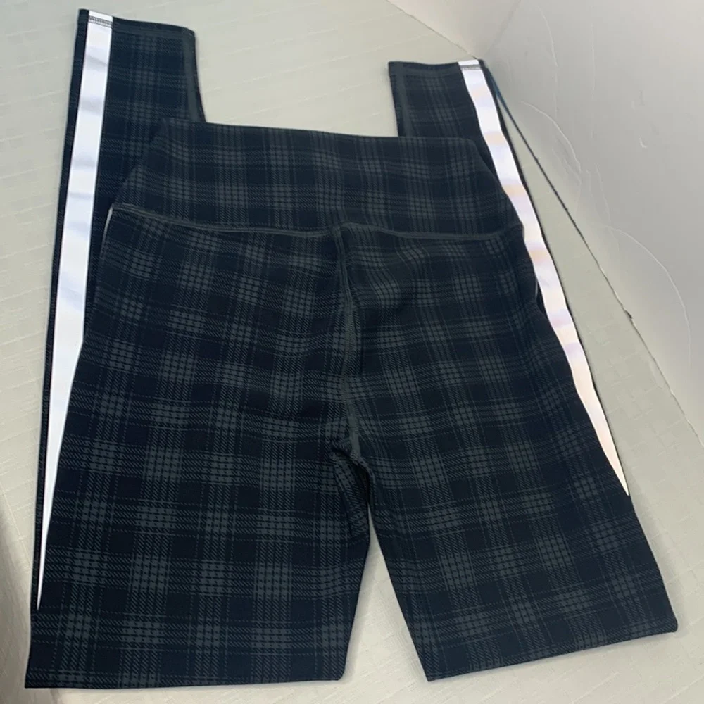 ALO Yoga Plaid High Waist Occasion Leggings,Black with White Reflective Stripe